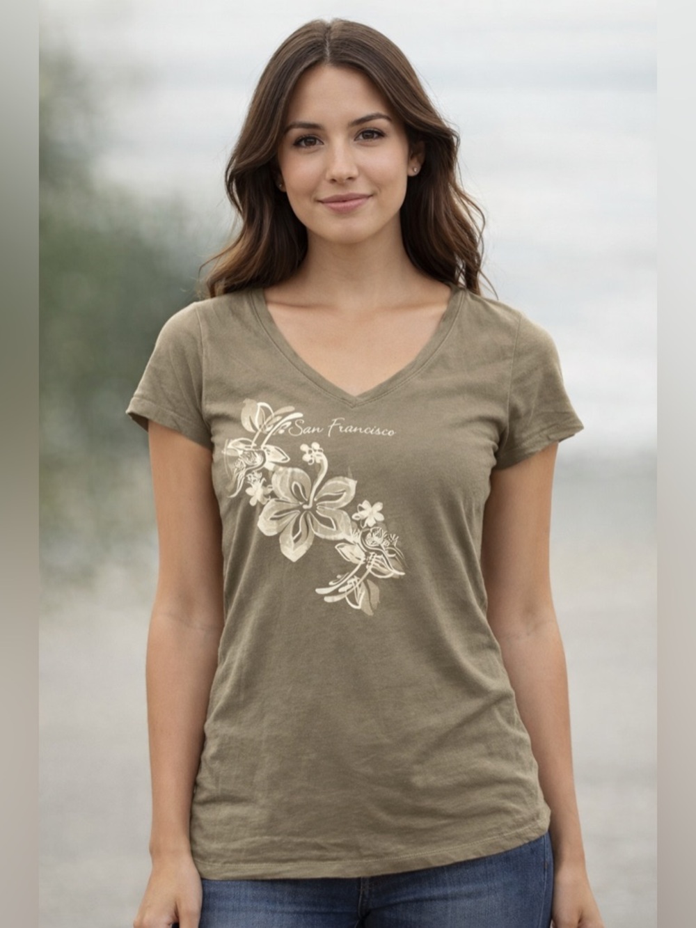 green san fransico t shirt with floral graphic
